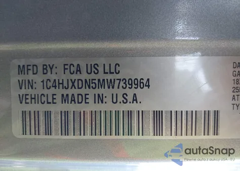 2021 Jeep Wrangler Unlimited Sport Altitude 4X4 z USA, uszkodzony, nr VIN 1C4HJXDN5MW739964